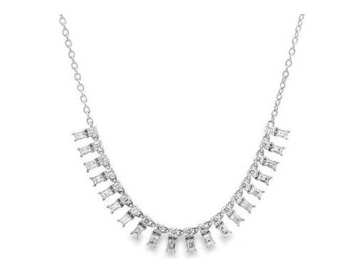 18K White Gold Necklace with Natural Baguette and Round Diamonds